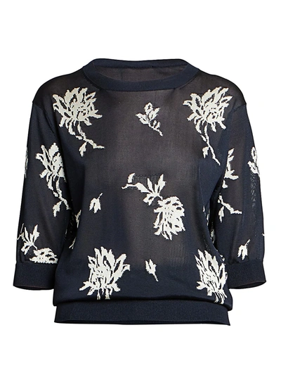 Chloé Women's Floral Lightweight Knit Pullover In Navy