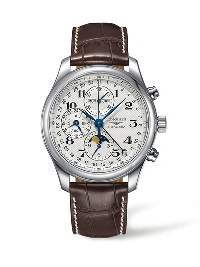 Longines Master Collection Moonphase 42mm Silver Chronograph Dial Leather Strap Men's Watch L2.773.4.78.3 In Sapphire