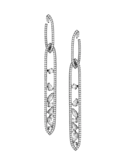 Adriana Orsini Women's Rhodium-plated & Cubic Zirconia Cluster Oval Double-drop Earrings