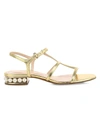 NICHOLAS KIRKWOOD WOMEN'S CASATI FAUX PEARL METALLIC LEATHER T-STRAP SANDALS,0400012038034