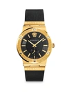 VERSACE GRECO LOGO GOLDTONE CHRONOGRAPH LEATHER STRAP WATCH,400012295909