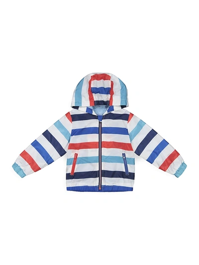 Andy & Evan Kids' Stripe Water Resistant Hooded Rain Jacket In Blue Red