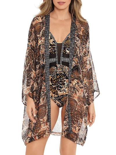 Amoressa By Miraclesuit Leaf-print Coverup Kimono In Curry