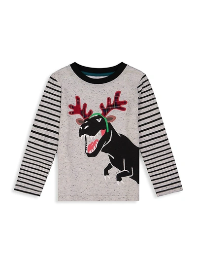 Andy & Evan Kids' Little Boy's & Boy's Long-sleeve Striped Reindeer Dinosaur Top In Grey