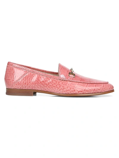 Sam Edelman Lorraine Glossed Croc-effect Leather Collapsible-heel Loafers In Pink