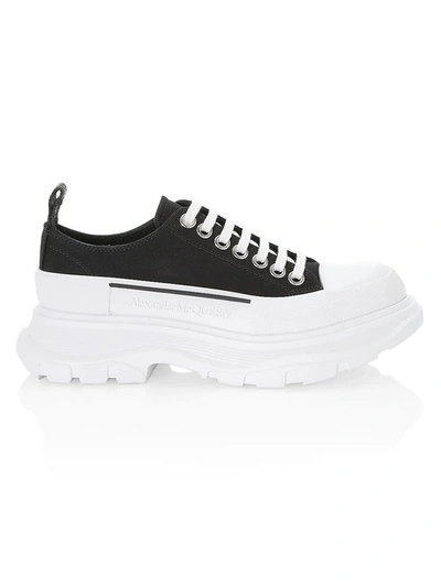 Alexander Mcqueen Tread Slick Canvas Exaggerated-sole Sneakers In Black,white