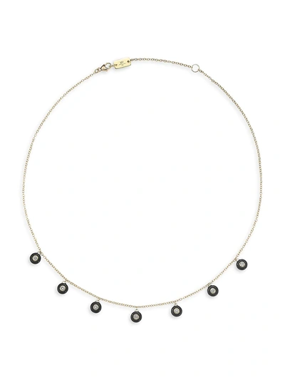 Ippolita 18kt Yellow Gold Carnevale Stardust 7-stone Diamond And Ceramic Necklace In Black