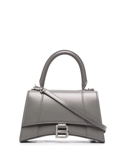 Balenciaga 'hourglass Small' Leather Shoulder Bag In Grey