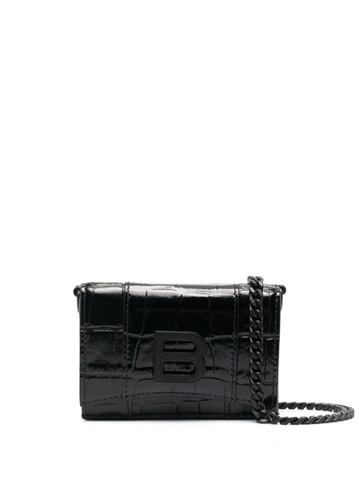 Balenciaga Black Croc Mini Hourglass Wallet Bag