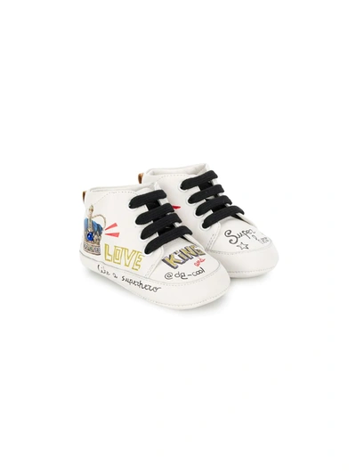 Dolce & Gabbana Babies' Scribble-print Trainers In White