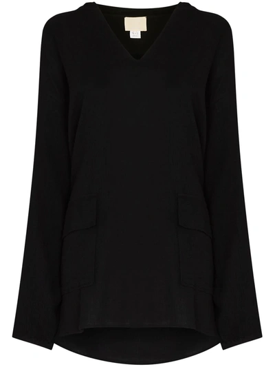 Anaak Hooded V-neck Mini Dress In Schwarz