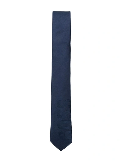 Hugo Boss Kids' Logo Jacquard Silk Tie In Blue