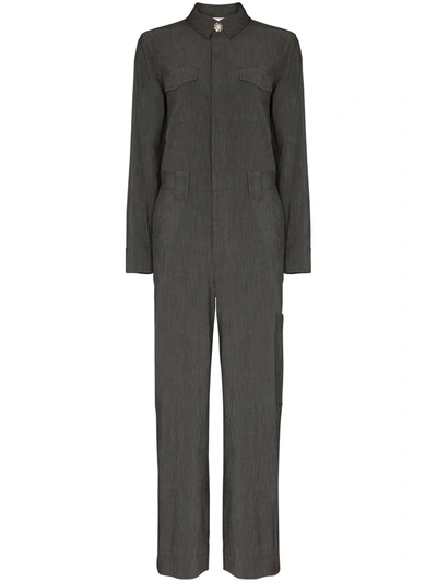 Ganni Tailored Cut Bejewelled Button Jumpsuit In Grau