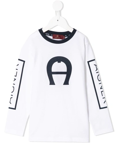 Aigner Kids' Logo-print Long-sleeve T-shirt In White