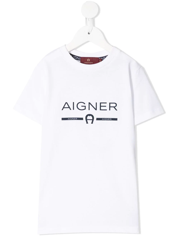 Aigner Logo Print Short Sleeve T Shirt In White Modesens