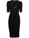 ELISABETTA FRANCHI FINE-KNIT FITTED KNEE-LENGTH DRESS