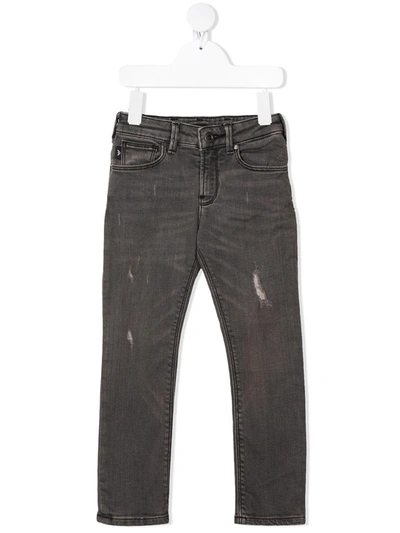 Emporio Armani Kids' Distressed Straight-leg Denim Jeans In Grey