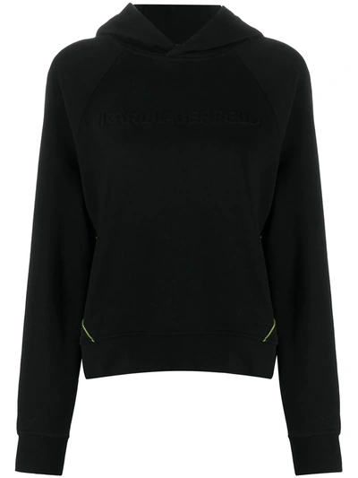 Karl Lagerfeld Piped-trim Raglan Hoodie In Black