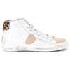 PHILIPPE MODEL PARIS X HIGH SNEAKER IN WHITE LEATHER AND SPOTTED SPOILER,PRHD-VL01