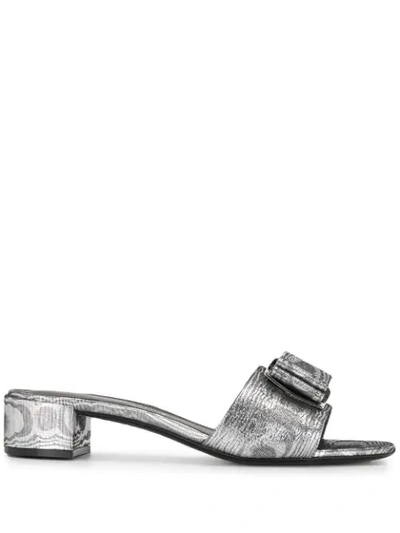 Ferragamo Double Bow 30mm Sandals In Silver