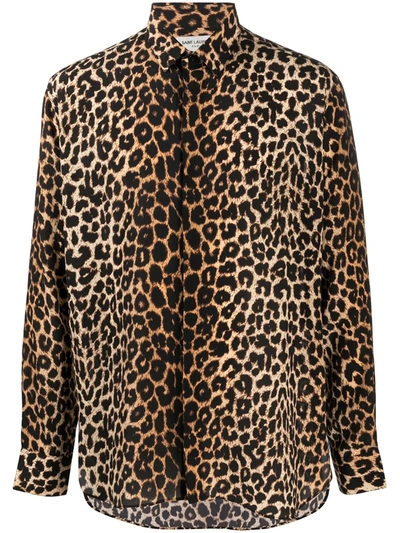 SAINT LAURENT LEOPARD-PRINT SILK SHIRT