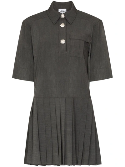 Ganni Grey Mélange Suiting Mini Shirt Dress