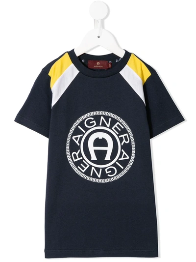 Aigner Kids' Logo-print Short-sleeve T-shirt In Blue