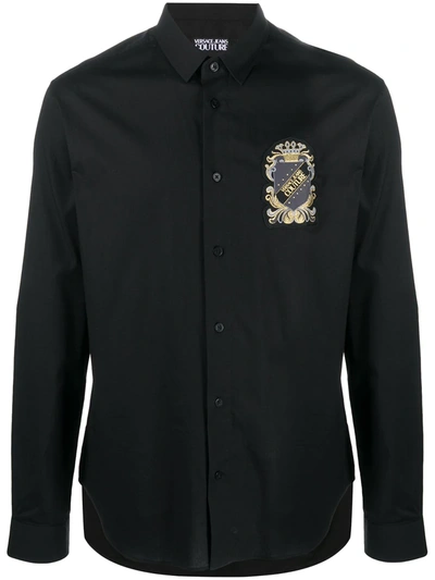 Versace Jeans Couture Logo Patch Long-sleeved Shirt In Black