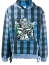 Alchemist Check-print Frayed-trim Hoodie In Blue
