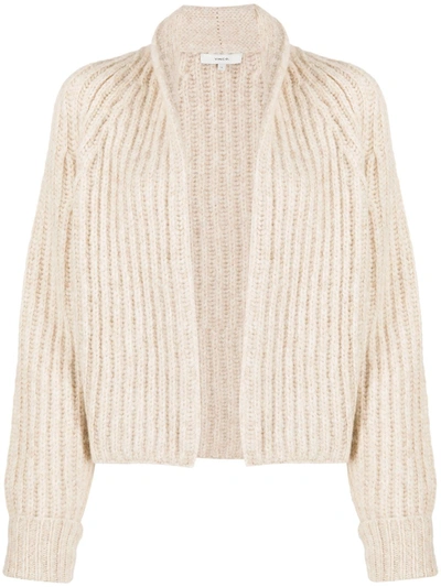 Vince Ribbed Knit Open Front Cardigan In Neutral
