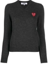 Comme Des Garçons Play V-neck Overlapping Heart Top In Grey
