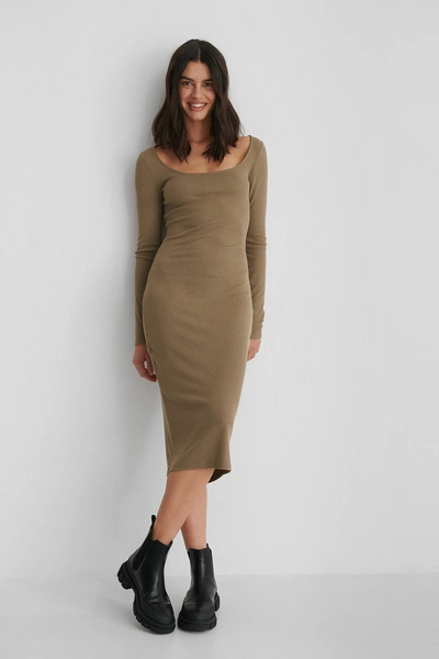 Na-kd Round Neck Rib Dress Brown