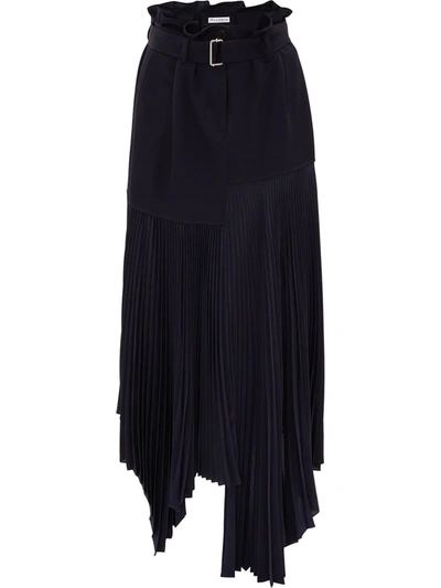 Jw Anderson Asymmetric Belted Paneled Satin Skirt In Navy