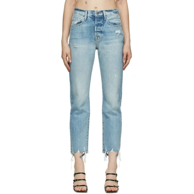 Frame Le Original Distressed High-rise Straight-leg Jeans In Blue