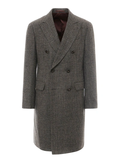 Lardini Wool Blend Double-breasted Coat In Grey