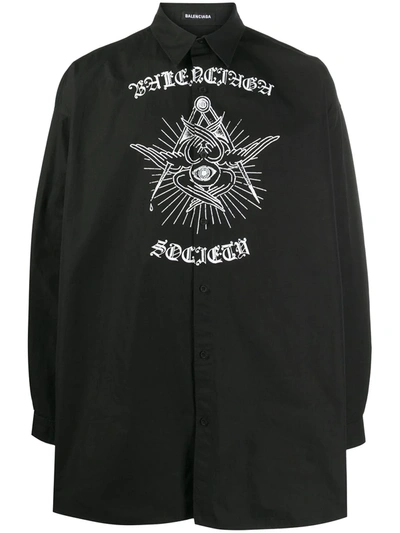 Balenciaga Printed Oversize Shirt In Black