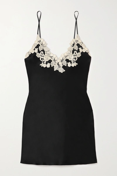 La Perla Maison Embroidered Lace-trimmed Silk-satin Chemise In Black
