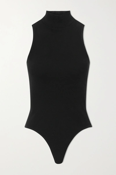 Re/done 60s Ribbed Stretch-cotton Jersey Turtleneck Thong Bodysuit In Schwarz