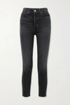 RE/DONE + NET SUSTAIN 90S CROPPED FRAYED HIGH-RISE SKINNY JEANS