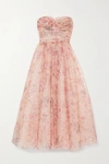 MONIQUE LHUILLIER STRAPLESS METALLIC FLORAL-PRINT TULLE GOWN