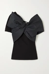 ALEXANDER MCQUEEN BOW-EMBELLISHED TAFFETA AND COTTON-JERSEY TOP