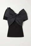 Alexander Mcqueen Bow-embellished Taffeta And Cotton-jersey Top In Black