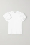 ALEXANDER MCQUEEN RUFFLED POPLIN-TRIMMED COTTON-JERSEY T-SHIRT