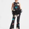 La Doublej La Scala Floral-print Feather-trimmed Silk Top In Giardino Nero