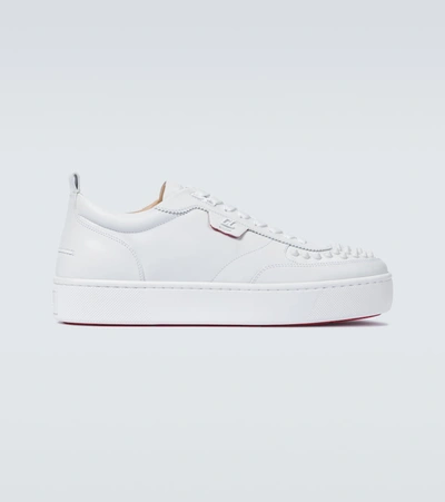 Christian Louboutin Happy Rui Spike-embellished Leather Trainers In Bianco/bianco Mat (white And Silver)