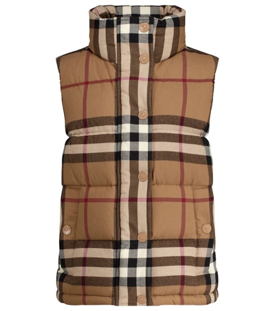 Burberry Check Cotton Flannel Puffer Gilet In Brown