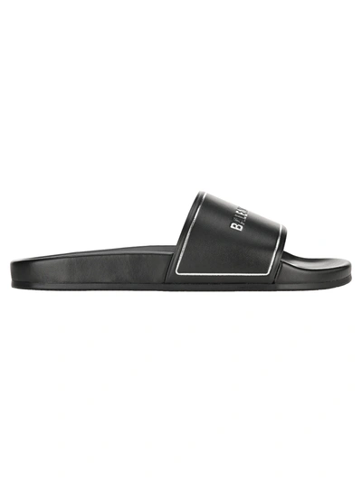 Balenciaga Piscine Logo-debossed Leather Slides In Black
