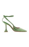 Amina Muaddi Karma Crystal Studded Ankle-wrap High-heel Pumps In Green