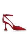 Amina Muaddi Crystal Lace-up Sling-back Pump Red Siam In Green,red