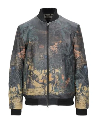 Etro Tattoo Print Leather Bomber Jacket In Multicolor